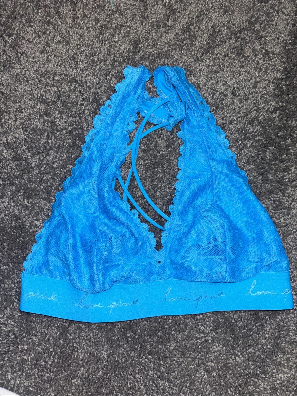 PINK Victoria's Secret Electric Blue Lace Halter Bralette